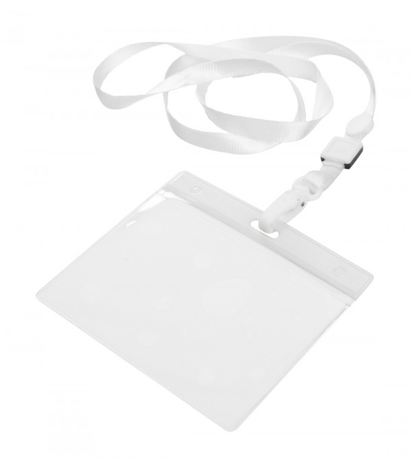 Ballek suport ecuson cu lanyard  alb