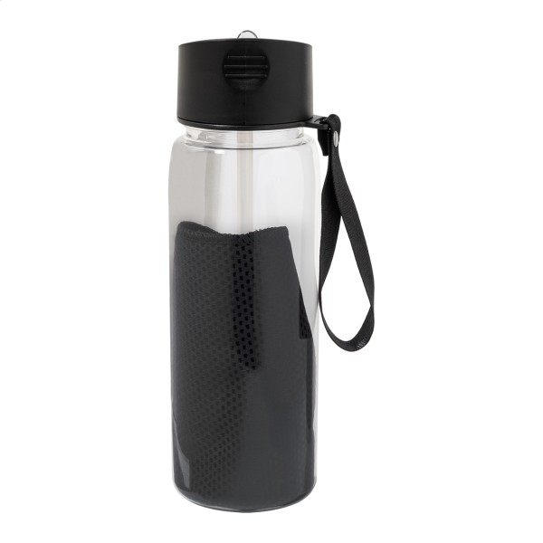 Fitmax sticlă sport RPET cu prosop  negru