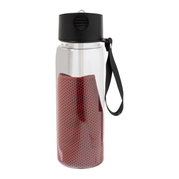 Fitmax sticlă sport RPET cu prosop  roșu